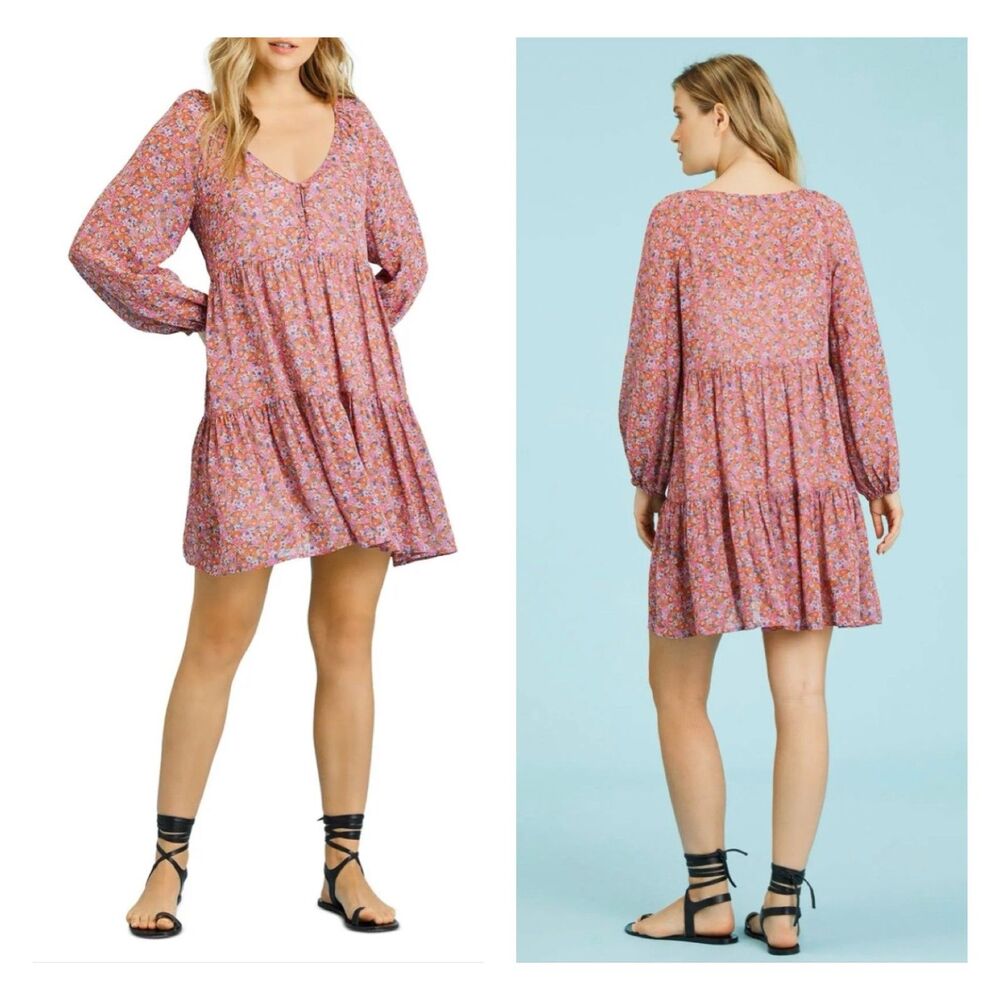 SANCTUARY New Crush Babydoll Dress Meadow Ditsy, Sz S